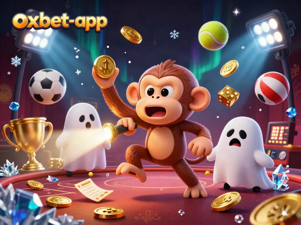 Experience the excitement of the oxbet-app with golden objects and sports balls in a dynamic 3D casino scene.