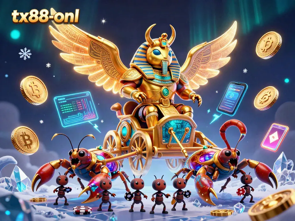Join the excitement of tx88-onl with a vibrant scene of a colossal scarab and jewels, representing thrilling online gambling!