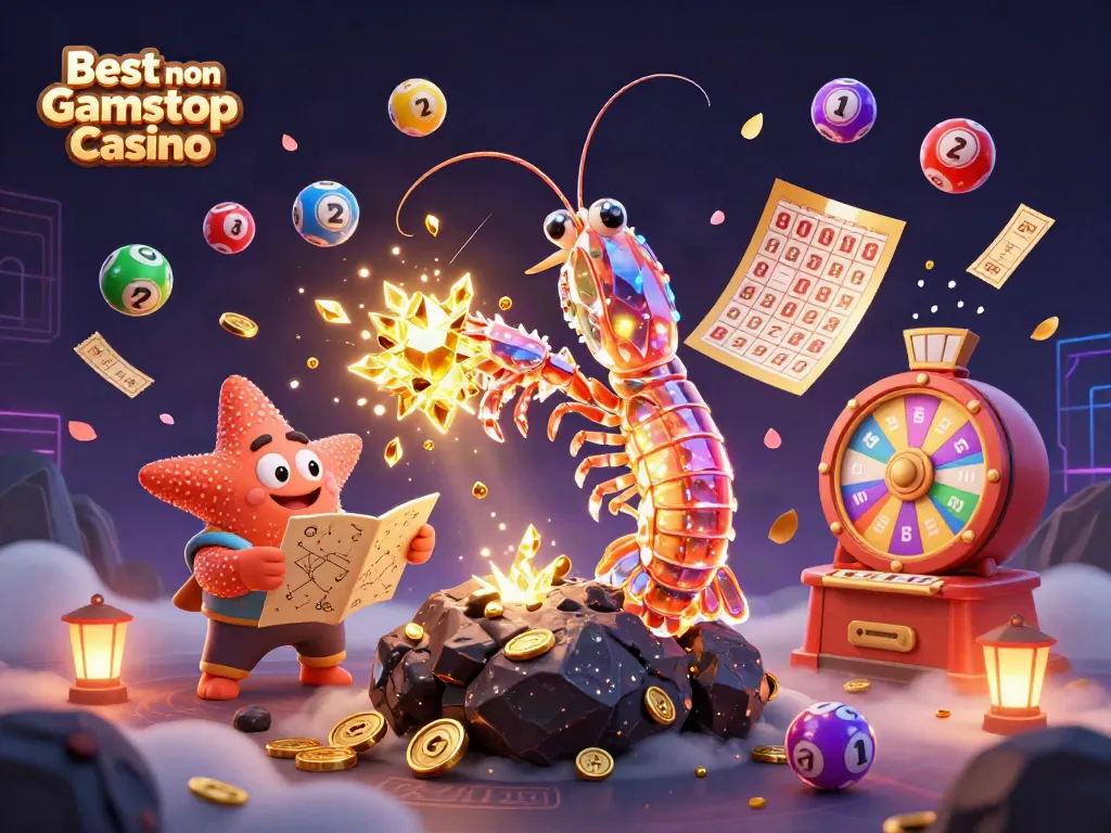 Experience thrilling gameplay at the Best non Gamstop Casino with vibrant illustrations of exciting gaming elements.