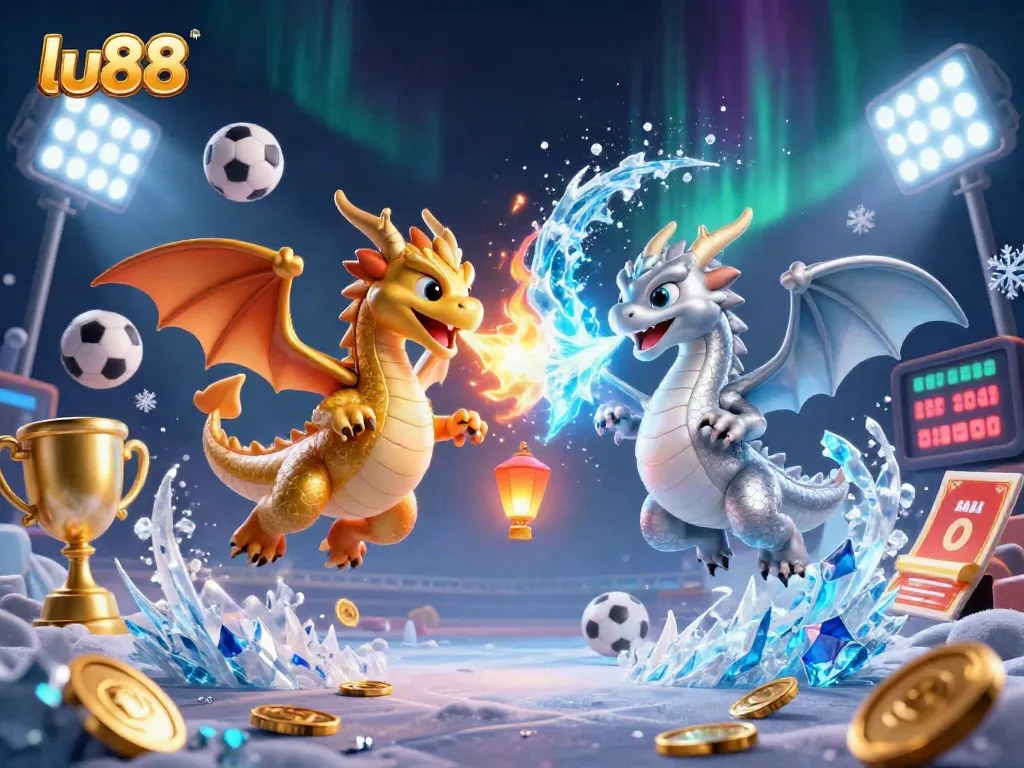 Engage with thrilling gaming adventures at lu88 featuring gold and silver dragons in an epic scene.