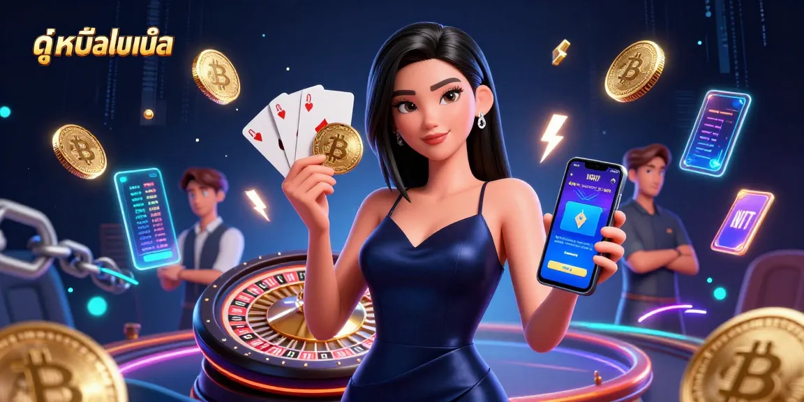 Experience ดูหนังออนไลน์ with a stunning Asian woman in an elegant setting, showcasing a casino app.