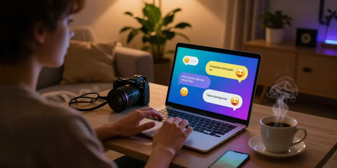 Engaging in an NSFW chat on a laptop in a cozy virtual space.