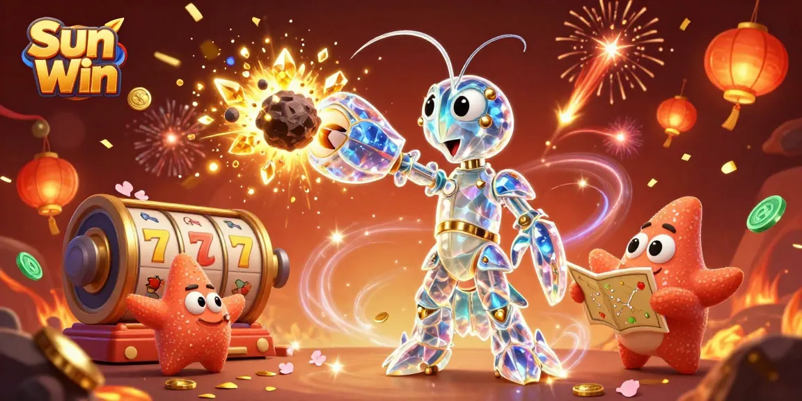Engage in winning slots action with Sun Win's vibrant 3D casino illustration showcasing excitement and rewards.