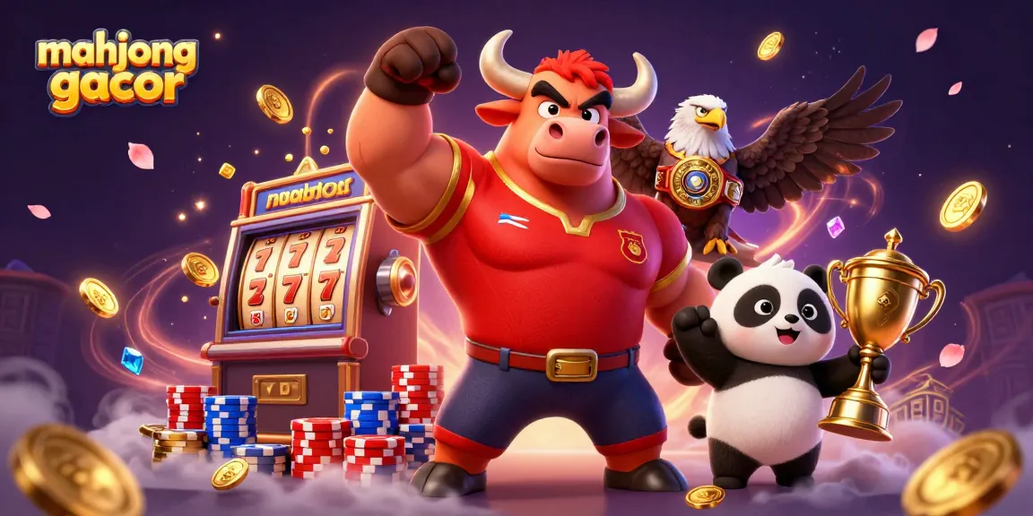 Experience mahjong gacor with a vibrant display of winning casino elements and animated characters.
